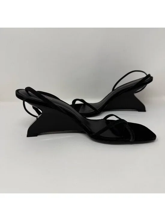 New Reformation Emilia Wedge Sandal Black Sz 7.5 - Picture 11 of 12